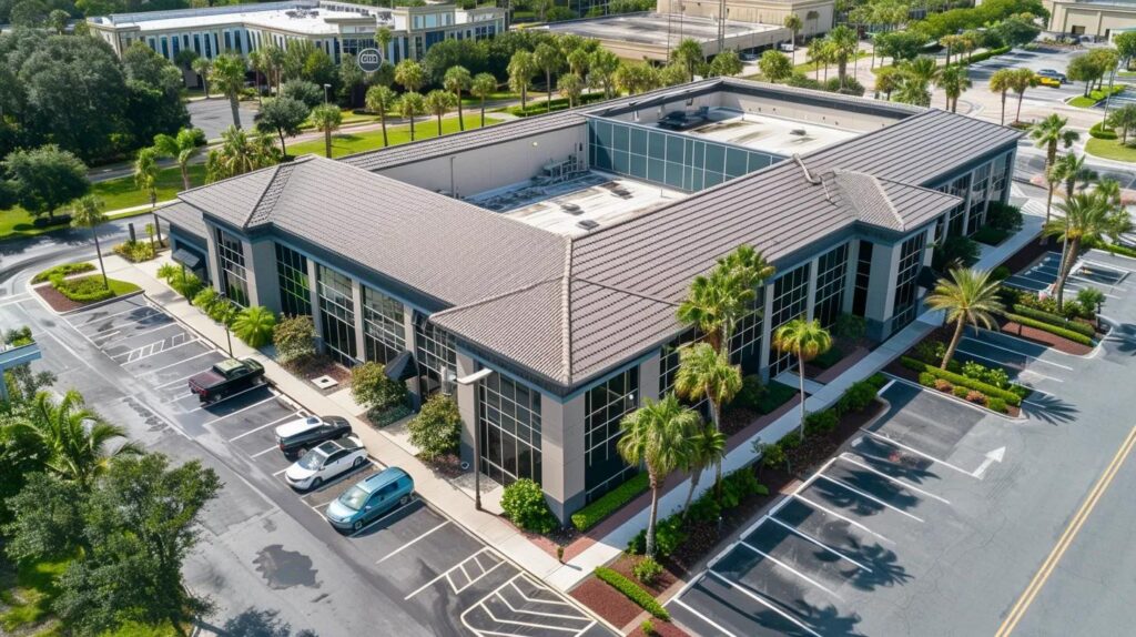 Commercial roof inspection services on a commercial building in Central Florida